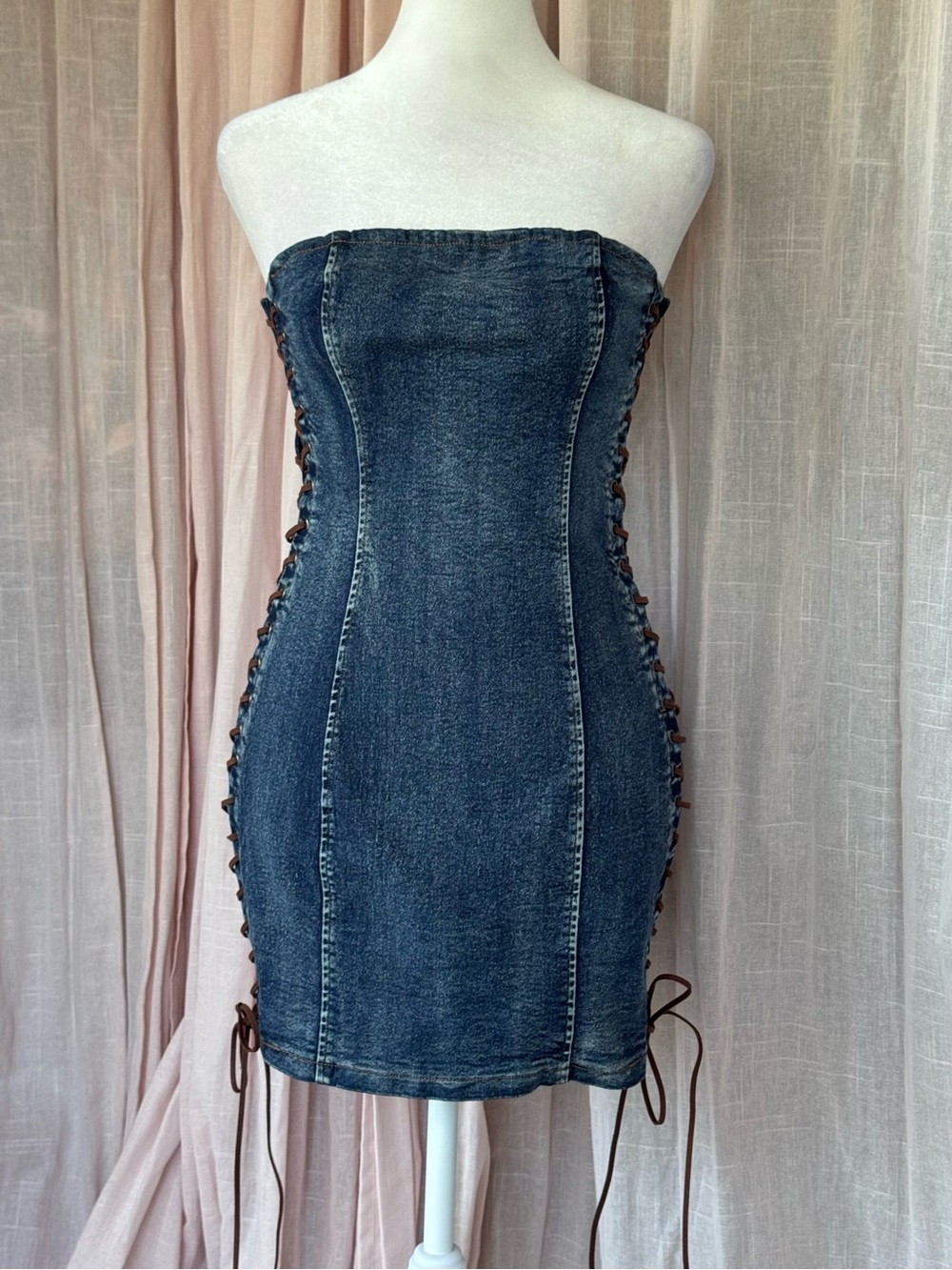 Windsor Women’s Denim Lace-Up Corset Mini Dress